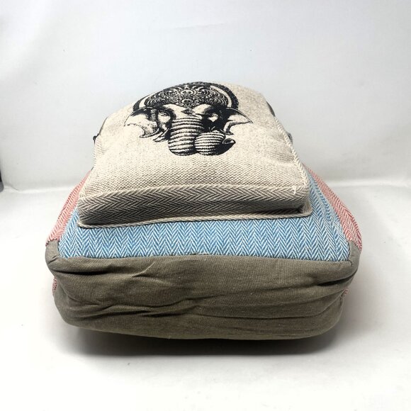 Large All Natural Pure Hemp Multi Pockets Laptop Backpack - Elephant Design